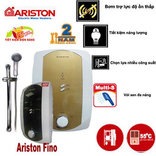 Bình nóng lạnh Ariston Fino màu trắng có bơm 
